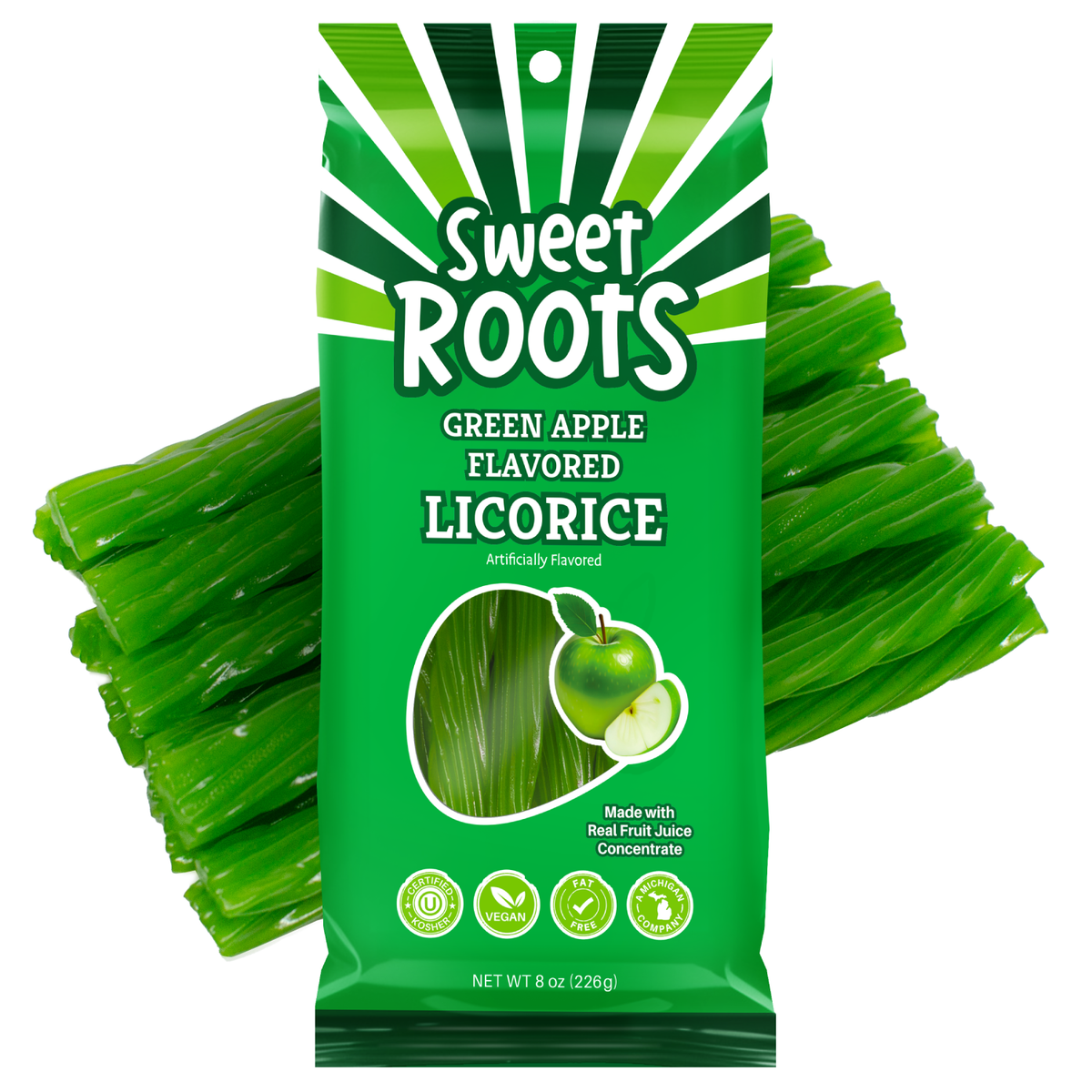 Sweet Roots Green Apple Jumbo Licorice Twists (8 oz) – Eat Play Happy