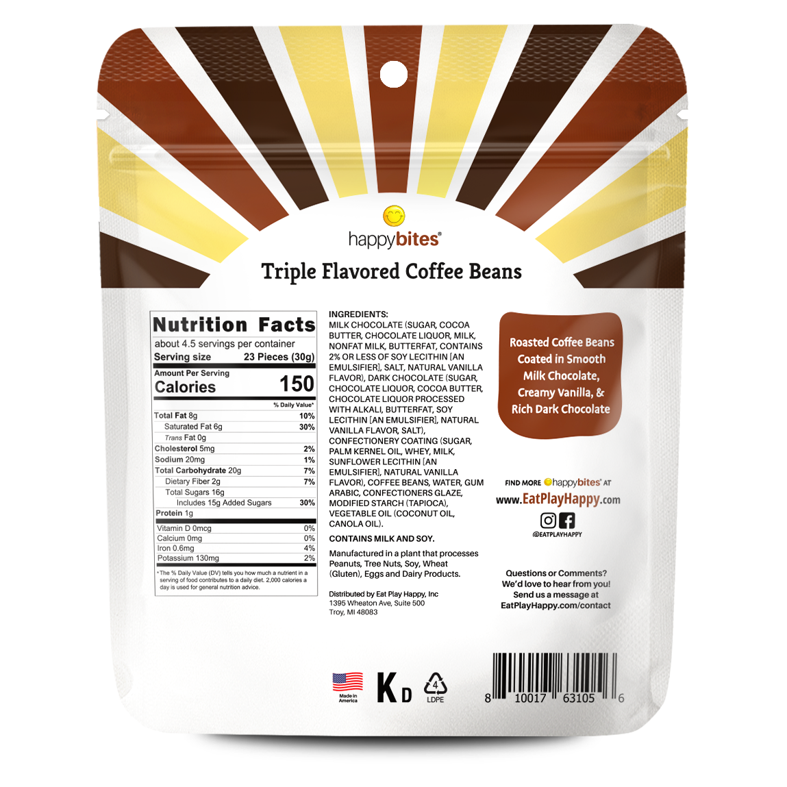 Happy Bites Triple Flavored Coffee Beans (5 oz) - Resealable Pouch