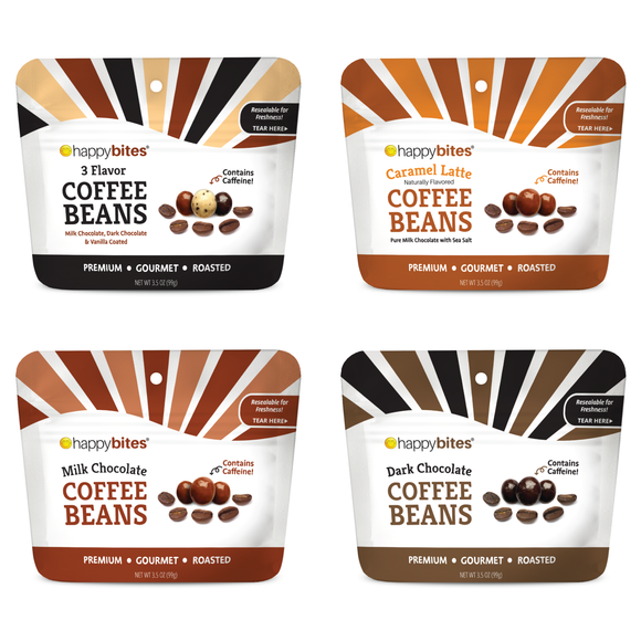 Happy Bites Covered Coffee Beans Bundle (3.5 oz, 12 Pack)