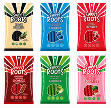Sweet Roots Six-Flavor Variety Pack — six 16 oz bags.